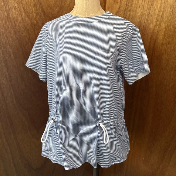 Sacai Tops - SACAI LUCK sz 3 M Striped Shirt Open Back Woven Blouse Short Sleeve White Blue